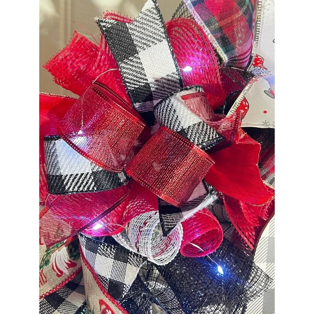Handmade Merry Christmas Gnome Holiday Ribbon Door Wreath 22 ins W44